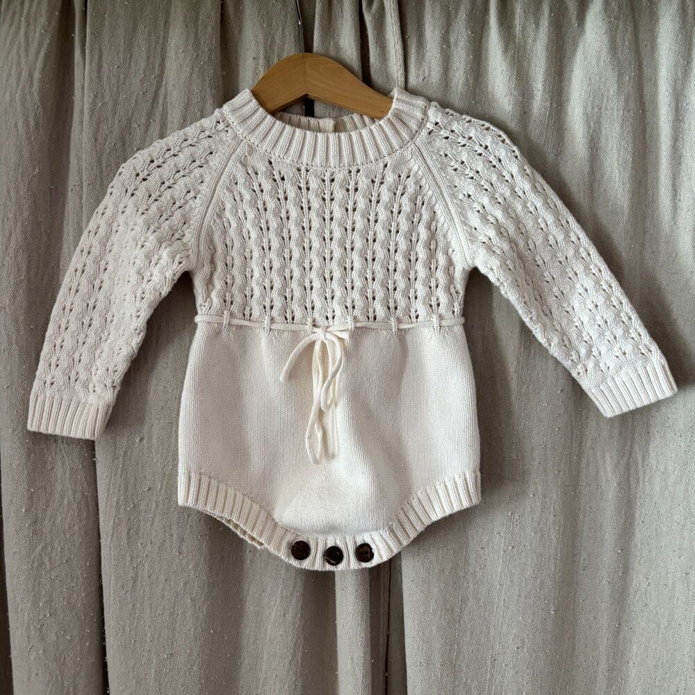 Sweater Knit Cream Cotton Winter Easter Baby One Piece Longsleeve 3-9MOS (READ)